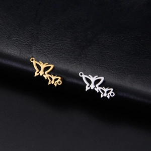 Polished 18K gold and silver hollow butterfly pendants with dual connection holes