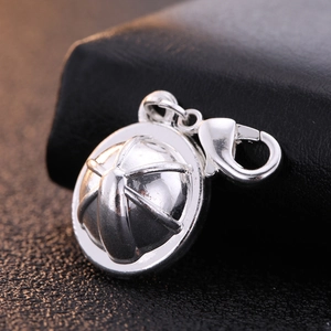Zinc alloy miniature safety helmet pendant with silver metal lobster clasp keychain