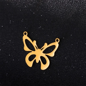 18K gold-plated hollow butterfly pendant with double hanging loops and a polished finish