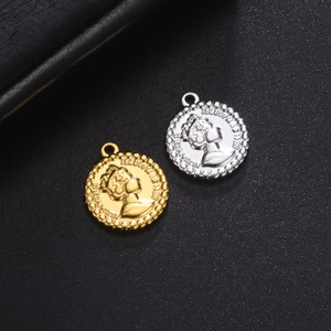 Colgantes moneda Isabel II en oro y plata con relieve sobre textura negra
