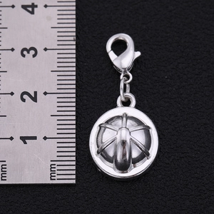 Silver zinc alloy helmet pendant DIY keychain accessory with lobster clasp and scale ruler