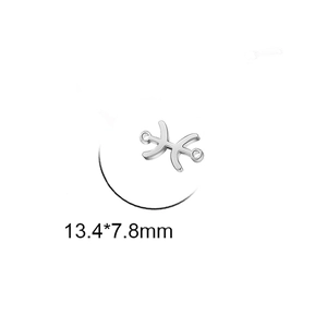 Detailed view of silver Pisces symbol pendant with dimensions 13.4 by 7.8mm