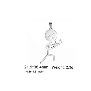 Polished stainless steel stickman middle finger pendant with measurements for DIY jewelry