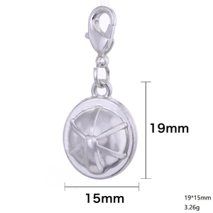 Silver zinc alloy helmet keychain pendant with dimensions 19mm x 15mm and lobster clasp