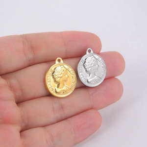 Colgantes de moneda Isabel II en oro y plata, dijes de acero inoxidable estilo retro