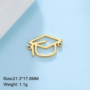 Golden stainless steel graduation cap pendant charm for DIY bracelets 21.3x17.8mm