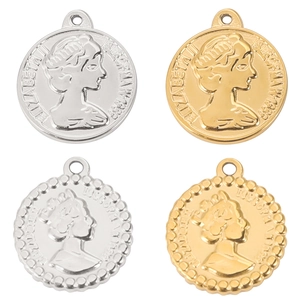Colgantes vintage de acero inoxidable con monedas de la Reina Isabel en oro y plata
