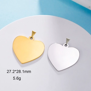 Polished stainless steel heart pendants in gold and silver, 27x28mm DIY jewelry charms
