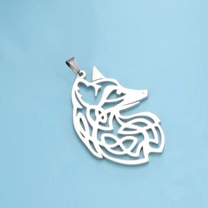 Edelstahl Fuchs Kopf Anhänger Keltischer Knoten Ausschnitt Tier Wolf Halskette Charm Für Damen Herren DIY Schmuck Zubehör