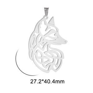 Fuchskopf-Anhänger im Kelten-Stil aus silberfarbenem Metall, Größe 27,2x40,4 mm