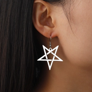Hollow pentagram star drop earrings in polished silver finish for women fashion