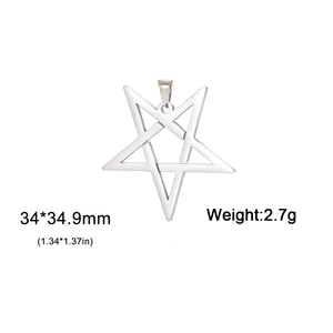 Detailed size chart of a 34mm stainless steel pentagram star pendant with weight specs
