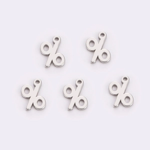Set of five polished stainless steel percent symbol charms with round hanging loops