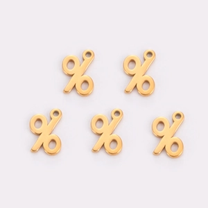 Set of 5 golden percentage symbol pendants for DIY jewelry making in close-up view