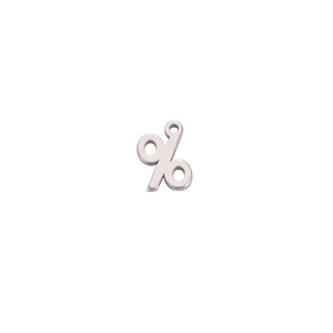 Close-up of a tiny polished silver percent symbol pendant charm for DIY jewelry making