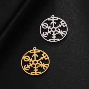 Pendente Vichingo Vegvisir Tondo Traforato in Acciaio Inossidabile Per Creazione Gioielli DIY Accessori Geometrici