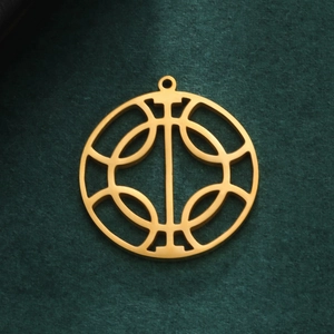 Minimalist gold cutout overlapping circle pendant in polished stainless steel
