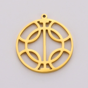 Minimalist gold plated circular hollow pendant with geometric stainless steel design