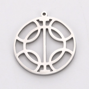 Macro view of geometric hollow stainless steel circle pendant with matte finish
