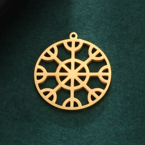 18K gold plated stainless steel hollow geometric pendant with snowflake celtic design