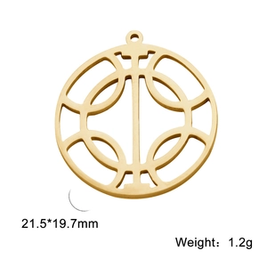 Detail view of a 21.5mm creative hollow geometric gold stainless steel pendant charm