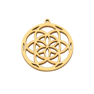 Polished stainless steel gold flower of life hollow geometric pendant for DIY jewelry making