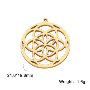 Detailed view of a 21.6mm gold hollow flower pendant with dimensions and weight data
