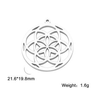 Polished stainless steel geometric hollow flower pendant 21.6x19.8mm in silver finish