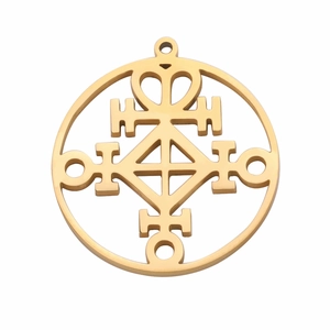 Polished gold stainless steel pendant with hollow geometric mystic circle symbol