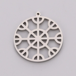 Round hollow snowflake pendant in silver stainless steel for DIY jewelry making