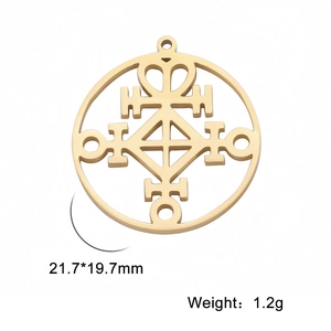 Detailed view of a golden stainless steel geometric hollow pendant with 21.7x19.7mm size
