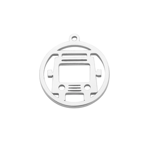 Hollow round stainless steel bus pendant for DIY jewelry making with metallic finish