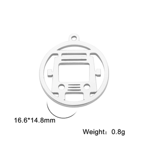 Detail view of a 16.6x14.8mm stainless steel bus pendant for DIY jewelry making