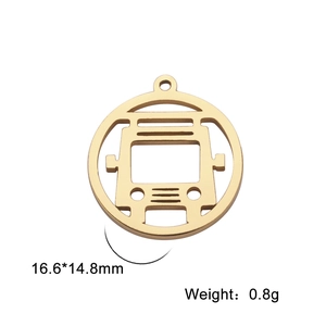Macro shot of 16.6x14.8mm golden stainless steel hollow bus pendant for DIY jewelry making