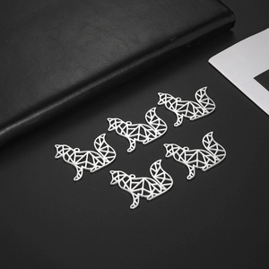 Stainless Steel Geometric Fox Pendants Hollow Structure Charms For DIY Jewelry Making Keychain Accessories Women Men Jewelry Pendants