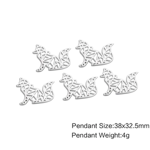 Five hollow geometric fox pendants in stainless steel, dimensions 38x32.5mm for DIY crafts