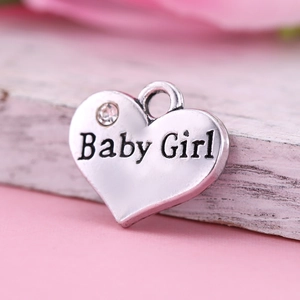 Pendentif coeur vintage Baby Girl avec cristal pour création de bijoux DIY