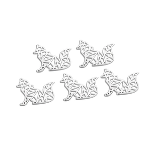 Five-piece set of silver geometric hollow fox pendants in stainless steel for DIY jewelry