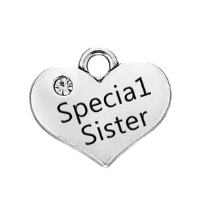 Pendentif coeur argenté avec gravure Special Sister et strass pour création bijoux DIY