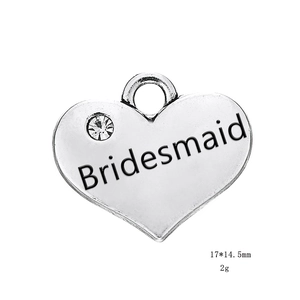 Pendentif cœur Bridesmaid en alliage de zinc avec strass, dimensions 17x14,5 mm