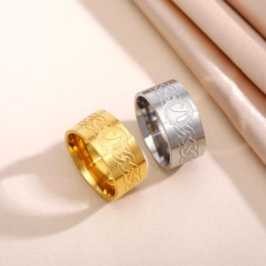 Retro Stainless Steel Celtic Knot Wolf Head Ring For Men Hip Hop Punk Wide Band Electroplated Gold Steel Color Finger Ring