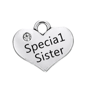 Pendentif cœur vintage avec gravure Special Sister et pierre de zircon brillante