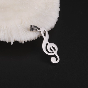 Polished stainless steel treble clef music note pendant for necklaces and jewelry