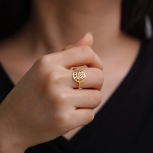 Gold moon and Celtic knot adjustable ring in high-quality stainless steel for women