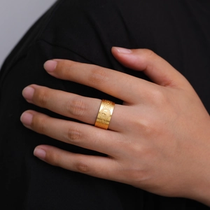 18K gold plated stainless steel 10mm wide ring with Celtic knot and dragon crest