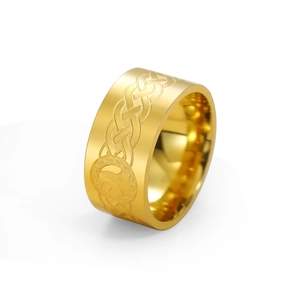 18K gold stainless steel 10mm wide ring featuring mountain moon and celtic weave patterns