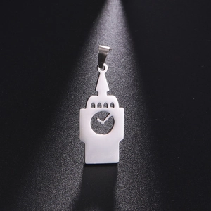 Polished stainless steel Big Ben silhouette pendant with intricate hollow cutouts