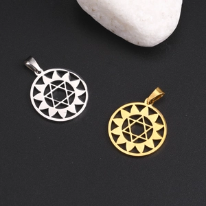 Pendentif Hexagramme Évidé Rond en Acier Inoxydable Étoile de David Tournesol pour la Fabrication de Bijoux DIY