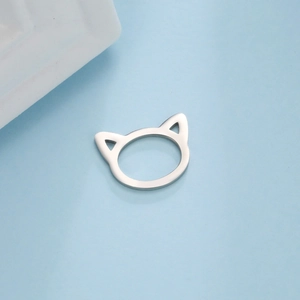 Pendentif DIY Tête de Chat Ajouré en Acier Inoxydable Minimaliste pour Fabrication de Bijoux Bracelet Collier Argent
