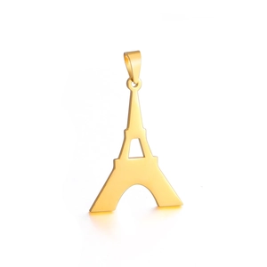 Polished gold Eiffel Tower pendant in stainless steel with elegant mirror reflection